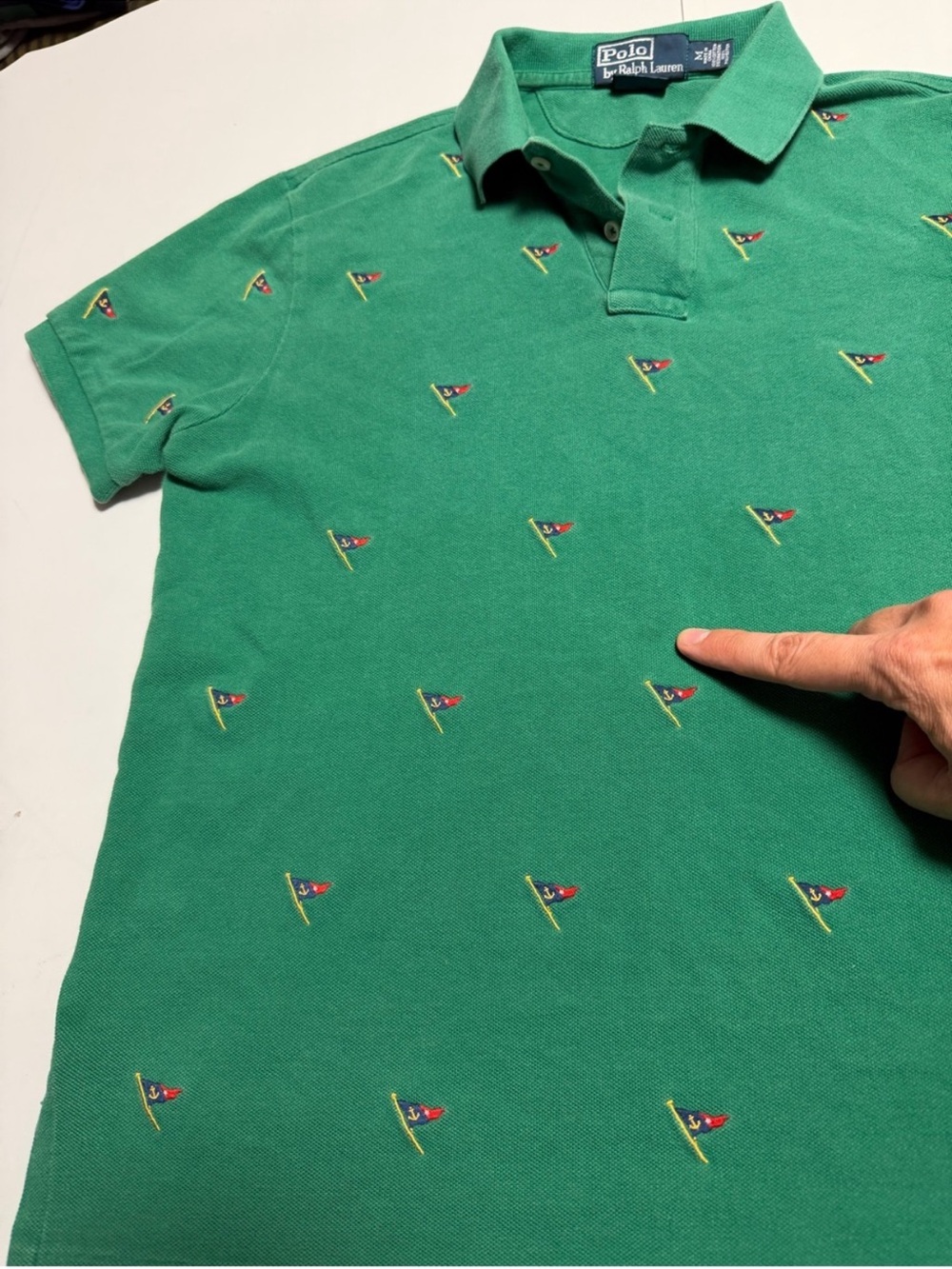 Polo Ralph Lauren Green Pique Polo with Embroidered Nautical Flags - Picture 9 of 9